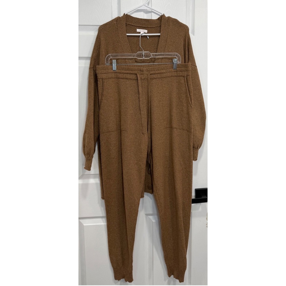 LC Lauren Conrad Brown Knit Cardigan Jogger Lounge Set Womens L 2 Piece Cozy